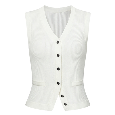 D63女装25秋季新款针织背心气质无袖小开衫V领无袖修身马甲背心