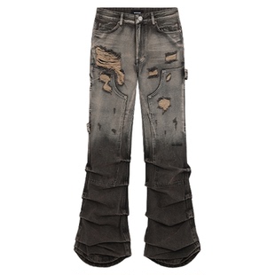 【免费改裤】WE11DONE男士做旧褶缝水洗牛仔裤