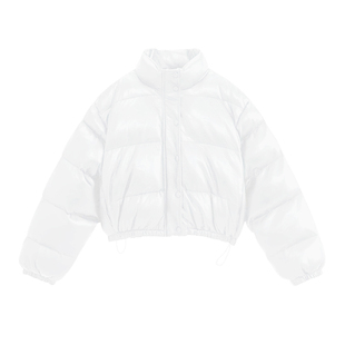 面包服短款女白色PU皮棉服外套美式街头加厚秋冬保暖宽松棉袄立领