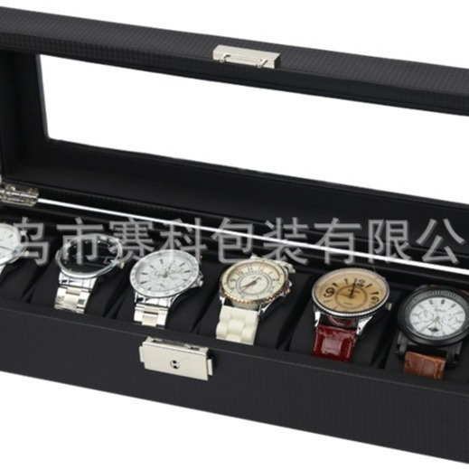 跨境热销现货批发碳纤皮革6展示纹手表表手表盒子只收纳6PU盒盒位