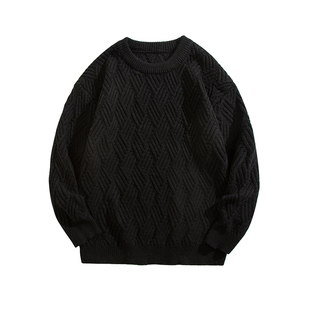 BOYUE帛跃时尚高级菱格长袖保暖毛衣男士秋冬慵懒纯色针织打底衫