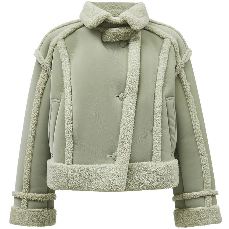 ONLY拼PU落肩宽松棉服外套