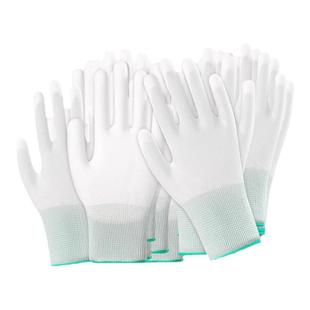 PU涂掌尼龙手套薄款白色涂胶浸胶涂指电子无尘防静电劳保耐磨批发