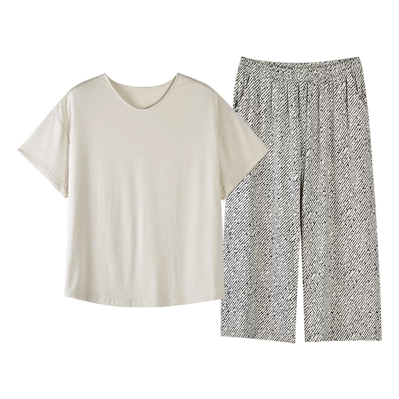 康汝雅夏季纯棉短袖七分裤家居服
