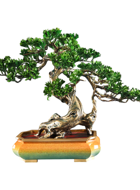 迎客松摆件铜工艺品装饰摆件