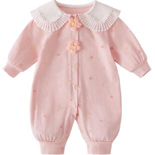 婴儿连体衣秋冬款八个月新生儿春季穿搭外出爬服春女宝宝哈衣春装