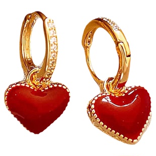 赵今麦同款双面红色爱心新年耳环女2026新款爆款高级感耳钉耳饰马
