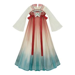 十三余童装[玄鸟惊云]汉服女童芍药刺绣渐变连衣裙套装秋款