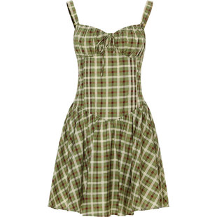 sincethen 法式吊带裙海边度假短裙仙女裙子短款格子连衣裙女夏季