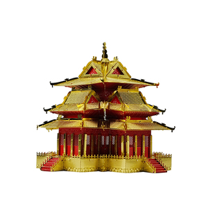 建筑金属拼装模型故宫角楼3d立体拼图手工diy铁片小夜灯摆件玩具