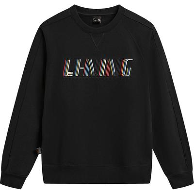 李宁圆领男刺绣休闲套头无帽卫衣