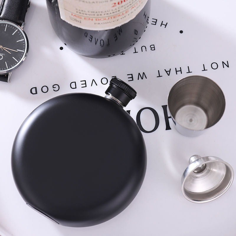 不锈钢5oz圆形酒壶个性创意酒杯子迷你红学生304随身水壶便携户外