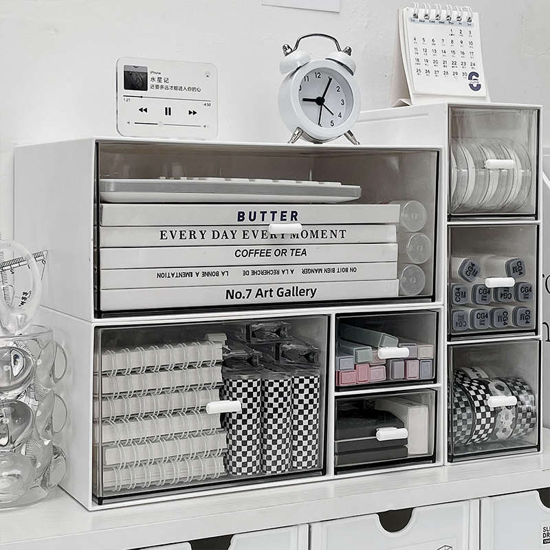 桌面宿舍置物架办公桌多层透明亚克力收纳架学生书桌抽屉式收纳盒