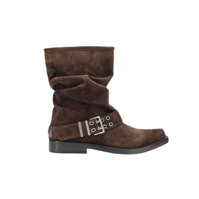 董洁同款皱褶宽筒堆堆靴女马丁靴