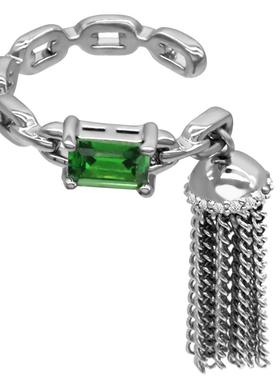 ins埃斯绿宝石流苏戒小众设计