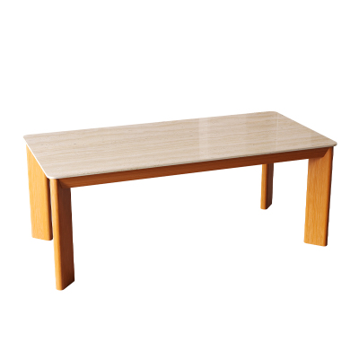 洞石岩板餐桌椅实木中古风樱桃色小户型桌子简约长方形饭桌小户型