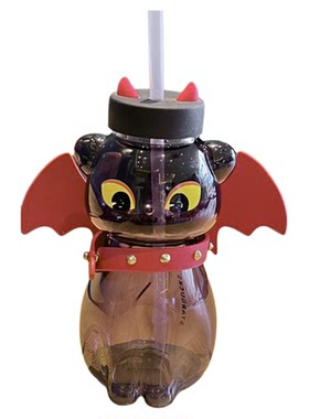 万圣节限定飞天黑猫玻璃吸管杯跨境爆款创意猫咪个性送人礼物杯子