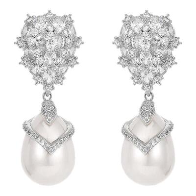 复古大珍珠海贝银针喜婆婆耳环女