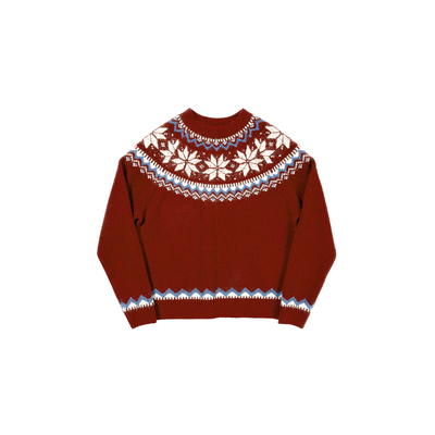 UNRETRO费尔岛圆领红色圣诞毛衣