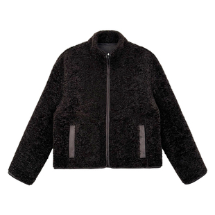 weave 温柔钝感 经典复古正反两穿棕咖羊羔毛麂皮宽松小立领外套