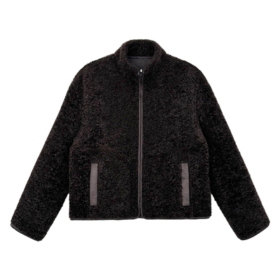 两穿棕咖色羊羔毛麂皮外套