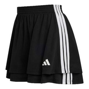 adidas阿迪达斯足球风网眼布半身裙小黑裙女三条纹叠层短裙JY7632