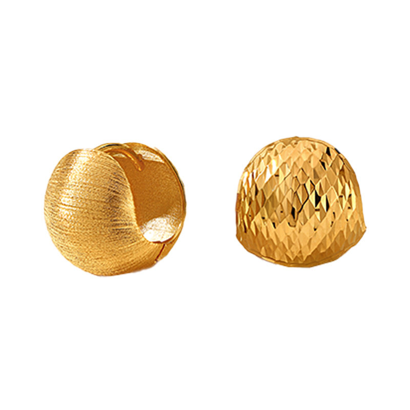 松果 双面耳环18K金彩金拉丝耳饰圆球耳圈耳环耳扣18K金耳钉女