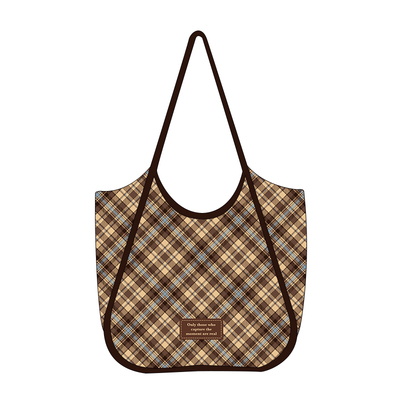 尼睿复古格纹大容量托特包