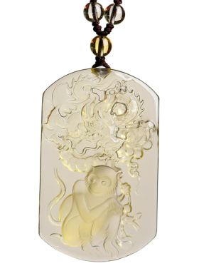 天然黄水晶猴鼠龙生肖三合吊坠