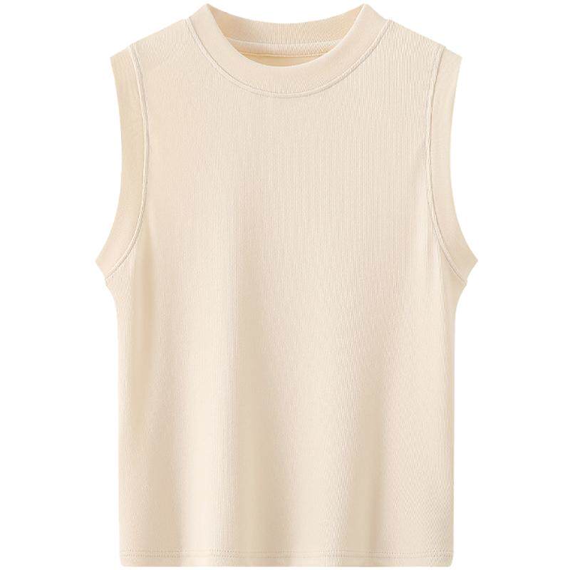 半高领遮副乳坎袖针织背心打底衫