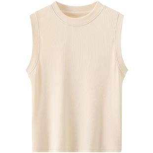 百搭半高领针织吊带背心女夏外穿遮副乳砍袖上衣螺纹棉内搭打底衫