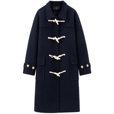 岁岁家牛角扣长款夹棉大衣外套