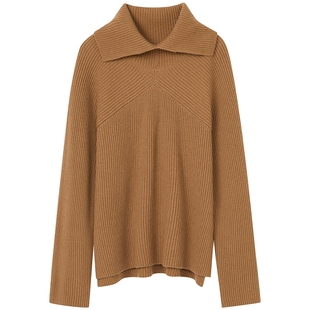 【羊毛羊绒】LANCY/朗姿2025冬新款气质时尚高翻领廓形针织衫毛衣