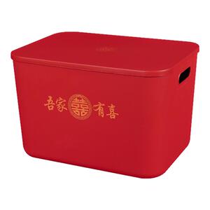 桌面加厚红色收纳盒红色收纳箱新家布置储物盒搬家入宅仪式用品