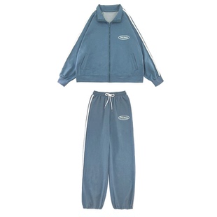 运动套装女春秋薄款连帽宽松卫衣外套两件套休闲跑步服学生小个子