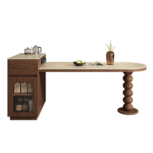 中古风导台加餐桌一体可伸缩小户型迷你倒台窄岩板岛台开放式吧台