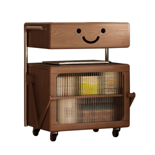 家逸实木带灯床头柜家用卧室2025爆款小户型可移动机器人收纳柜子