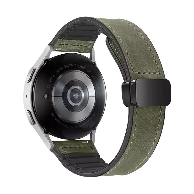 手表带真皮男款磁吸扣疯马纹硅胶表链代用华为天梭王DW浪琴卡西欧