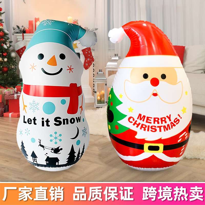 跨境圣诞节派对氛围装饰注水卡通摆件气模充气圣诞雪人不倒翁印花