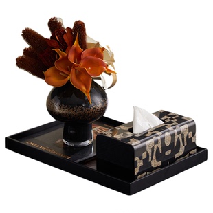 韩式小资生活设计风格黑白灰家具店装饰摆件拼图纸巾盒托盘艺术感