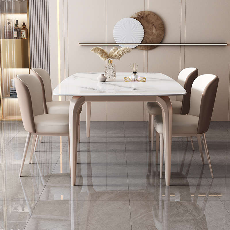 轻奢亮光岩板餐桌椅组合晶石现代超小户型简约饭桌家用长方形客厅