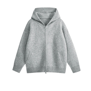 悟空有货美式复古纯色拉链开衫连帽毛衣男女老钱风情侣休闲针织衫