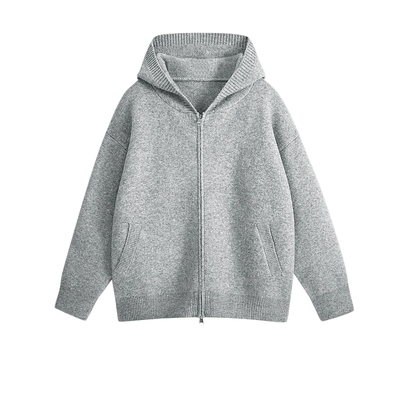 复古纯色拉链开衫连帽毛衣男女