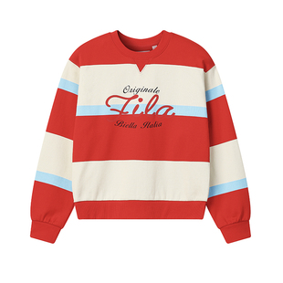 FILA 斐乐官方女子套头卫衣2026春季新款舒适宽条纹拼色针织上衣
