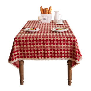 新年过年红色格子餐桌布茶几复古氛围感轻奢高级感结婚防水圆桌布