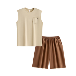 悦内睡衣男士夏季夏天莫代尔棉无袖背心短裤家居服男款可外穿套装
