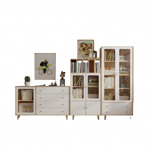 可比熊实木书架落地置物架儿童组合书柜靠墙客厅书架卧室防尘斗柜