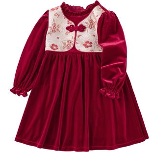 巴拉巴拉女童旗袍连衣裙宝宝红色拜年服春秋季装新款童装儿童长袖