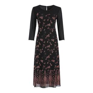 声雨竹官方旗舰店秋季新款连衣裙七分袖休闲甜美百搭花纹修身小众