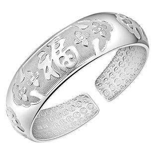 宽面大克重银手镯女9999纯妈妈款新款银镯子老人奶奶新年生日礼物